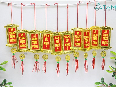 Set 10 dây thẻ bài chữ nhật in chữ bản 6cm treo Tết (25cm) T-PKTMD-63